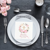 Pink floral wreath bow First Communion Servet