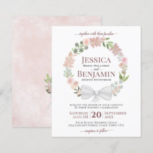 Pink Floral Wreath BUDGET Boho Wedding Invitation