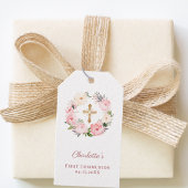Pink floral wreath cross First Communion DIY Cadeaulabel