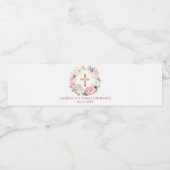 Pink floral wreath First Communion Waterfles Etiket (Enkel label)