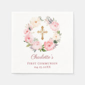 Pink floral wreath girl First Communion Servet (Voorkant)