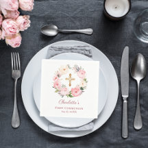 Pink floral wreath girl First Communion