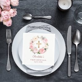 Pink floral wreath girl First Communion Servet