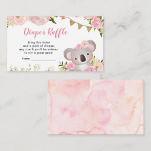 Pink Floral Wreath Koala Baby shower Diaper Raffle Informatiekaartje