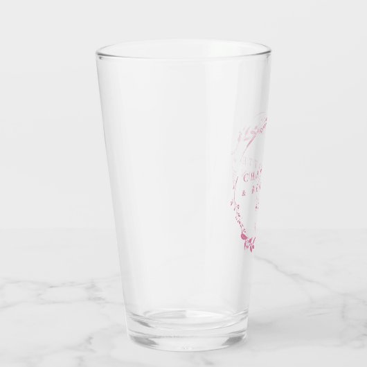 Pink Floral Wreath Personalised Wedding Date Glas (Rechts)