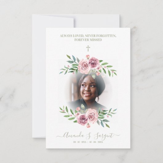 Pink Floral Wreath Photo Funeral Service Dear Ones (Voorkant)