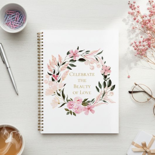 Pink Floral Wreath Spiral Notebook Planner