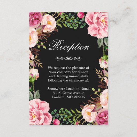 Pink Floral Wreath Weddenschap Informatie Informatiekaartje (Voorkant)