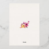 Pink floral Yellow Flowers Botanical Weddenschap G Folie Uitnodiging (Achterkant)