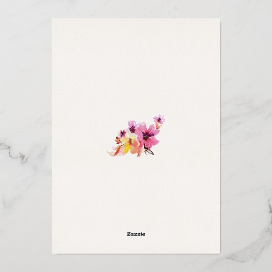 Pink floral Yellow Flowers Botanical Weddenschap G Folie Uitnodiging (Achterkant)