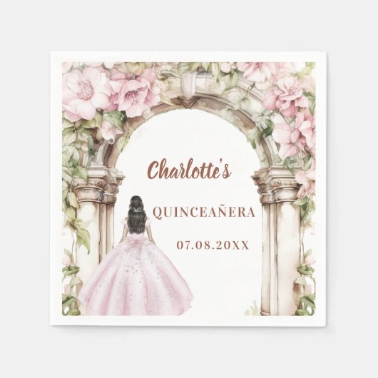 Pink florals arch dress Quinceanera Servet (Voorkant)