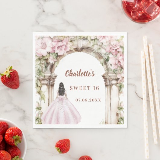 Pink florals arch dress Sweet 16 luncheon Servet (Insitu)