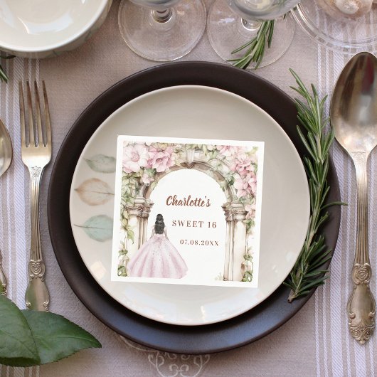 Pink florals arch dress Sweet 16 Servet