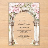 Pink florals arch girl Confirmation Acryl Uitnodigingen (Voorkant)