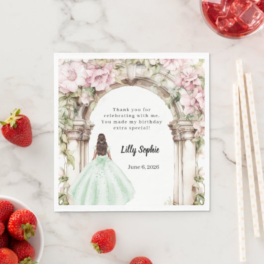 Pink florals arch green dress birthday luncheon servet (Insitu)