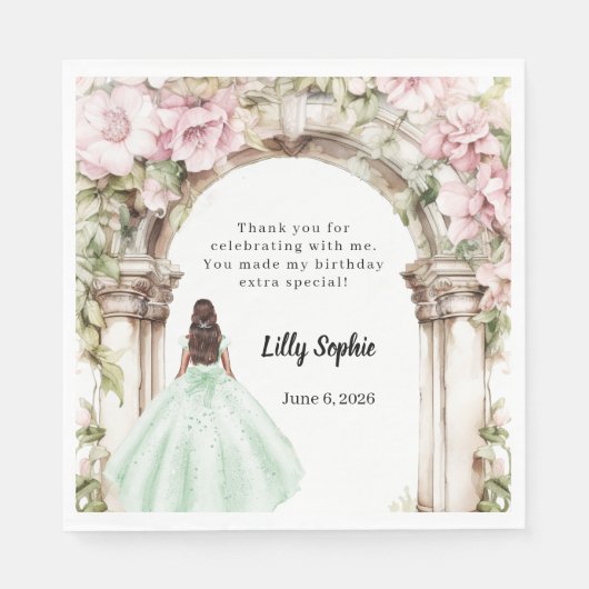 Pink florals arch green dress birthday luncheon servet (Voorkant)
