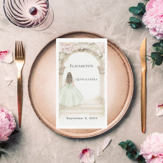 Pink florals arch green dress birthday luncheon servet