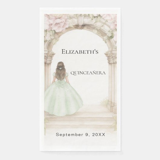 Pink florals arch green dress birthday luncheon servet (Voorkant)