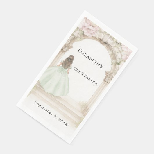 Pink florals arch green dress birthday luncheon servet (Hoek)