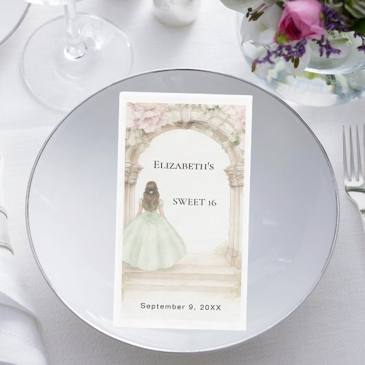 Pink florals arch green dress Sweet 16 Servet