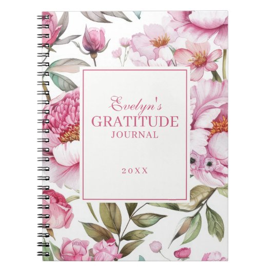Pink Florals dankbaarheidsdagboek Notitieboek (Voorkant)