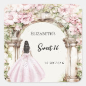 Pink florals marble arch dress Sweet 16 Vierkante Sticker (Voorkant)