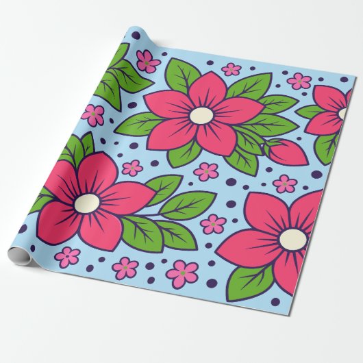 Pink Florals with Bold Petals and Green Leaves Cadeaupapier (Uitgerold)