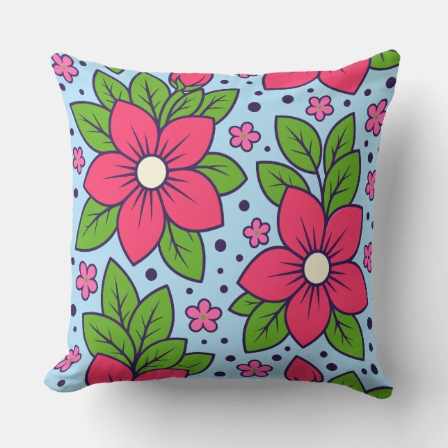 Pink Florals with Bold Petals and Green Leaves Kussen (Voorkant)