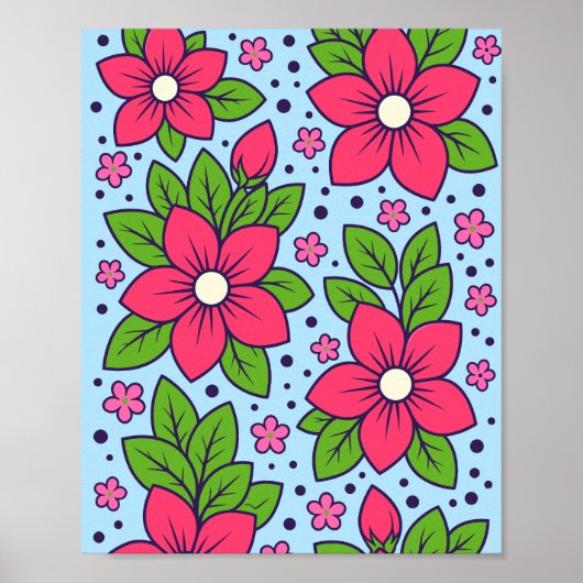 Pink Florals with Bold Petals and Green Leaves Poster (Voorkant)