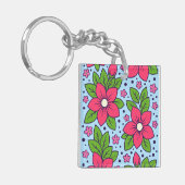 Pink Florals with Bold Petals and Green Leaves Sleutelhanger (Voorkant Links)