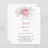 Pink florals zilver baby shower budget uitnodiging (Voorkant / Achterkant)
