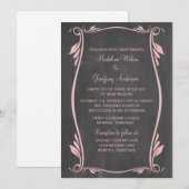 Pink Flourish Chalkboard Wedding Invite Kaart (Voorkant / Achterkant)