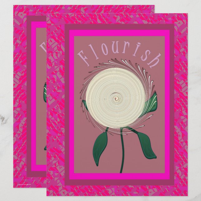 Pink Flourish Flower Scrapbook Paper 2-Sided Page (Voorkant / Achterkant)