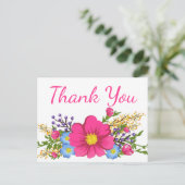 Pink Flower Bedankt Waterverf Flowers Wedding Briefkaart (Staand voorkant)