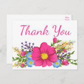 Pink Flower Bedankt Waterverf Flowers Wedding Briefkaart (Voorkant / Achterkant)