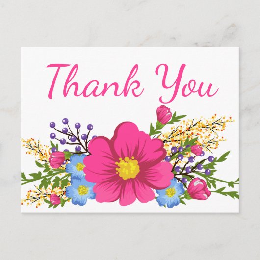 Pink Flower Bedankt Waterverf Flowers Wedding Briefkaart (Voorkant)