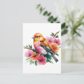 Pink Flower Bird Briefkaart (Staand voorkant)