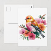 Pink Flower Bird Briefkaart (Voorkant / Achterkant)