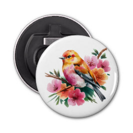 Pink Flower Bird Button Flesopener