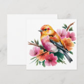 Pink Flower Bird Kaart (Voorkant / Achterkant)