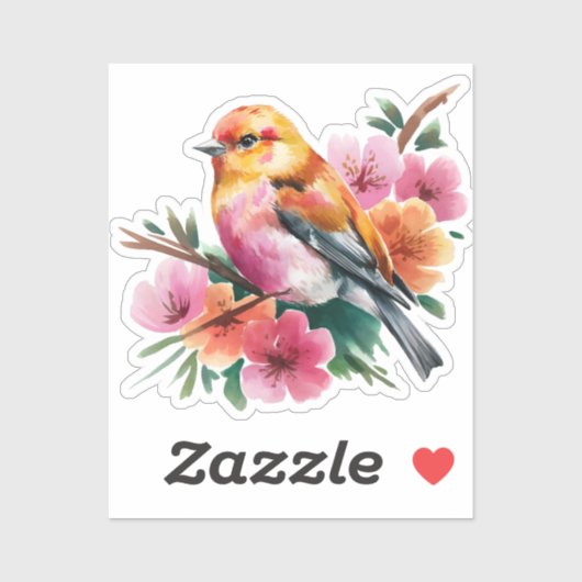 Pink Flower Bird Sticker (Vel)