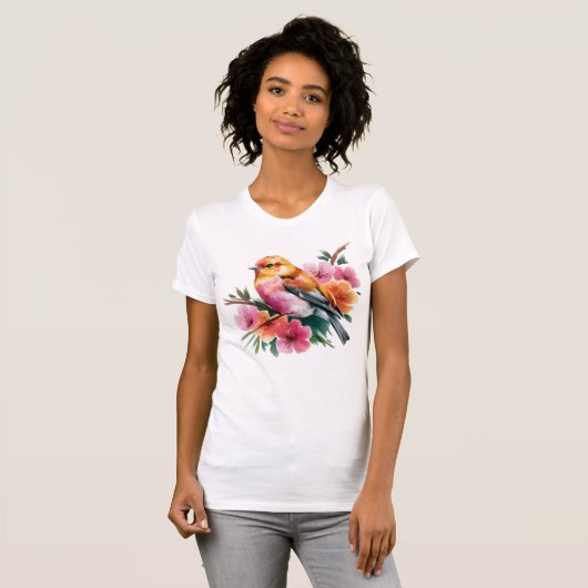Pink Flower Bird T-shirt (Voorkant volledig)