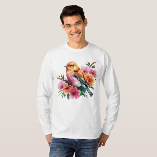 Pink Flower Bird T-shirt (Voorkant volledig)