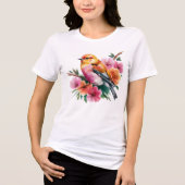 Pink Flower Bird Tri-Blend Shirt (Voorkant)