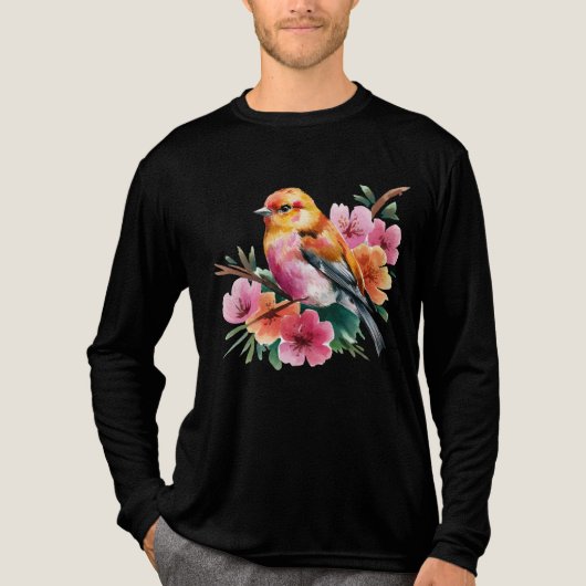 Pink Flower Bird Tri-Blend Shirt (Voorkant volledig)
