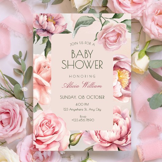 Pink flower bloom baby shower kaart