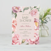 Pink flower bloom baby shower kaart (Staand voorkant)