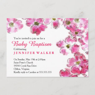 Pink Flower Blossoms Baby Doopopdracht Kaart