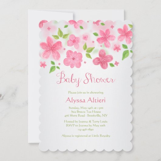 Pink Flower Border Uitnodiging (Voorkant)