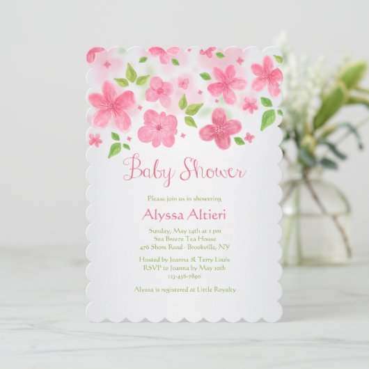 Pink Flower Border Uitnodiging (Staand voorkant)